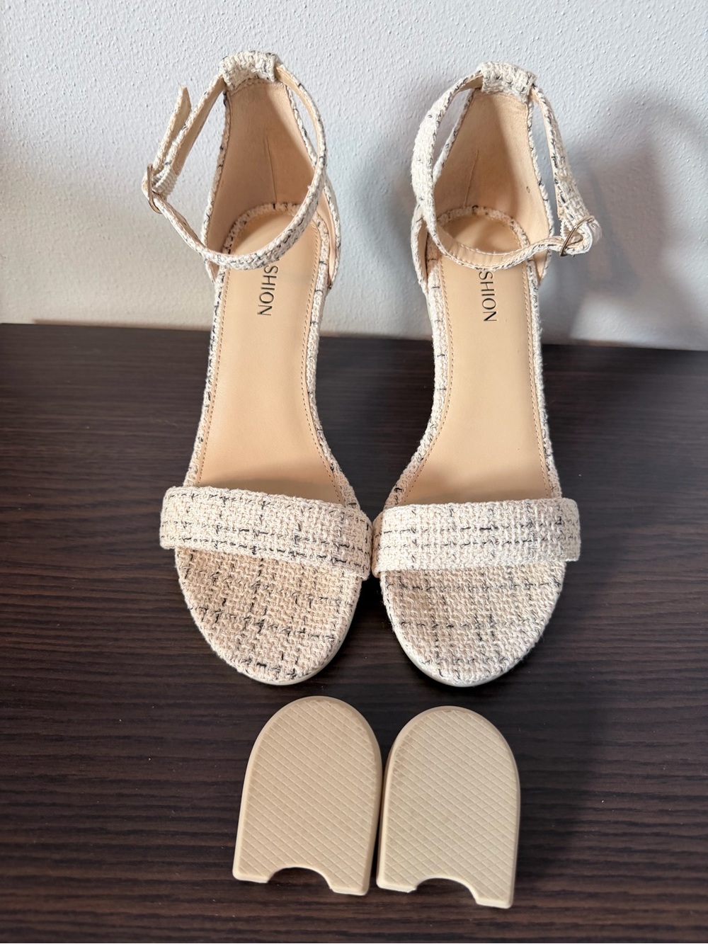 Pashion Pashionista Ankle Strap Open Toe Sandals in Tweed